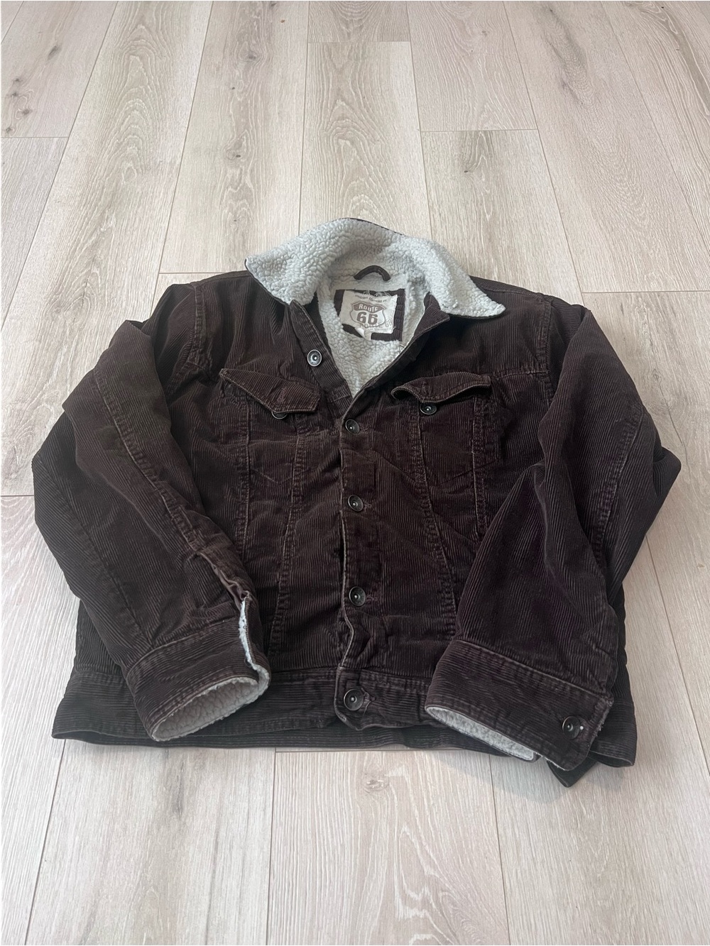 Route 66 Brown Corduroy Sherpa-Lined Bomber Jacket